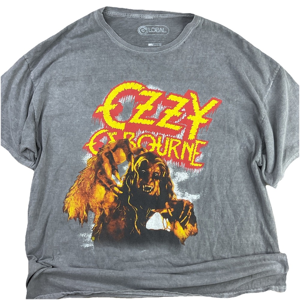 Ozzy Osbourne T-Shirt Beast Global Graphic Tee Distressed Gray‎ Men Sz L